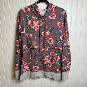 Floral Hooded Pullover Sweater - Mauve Pink